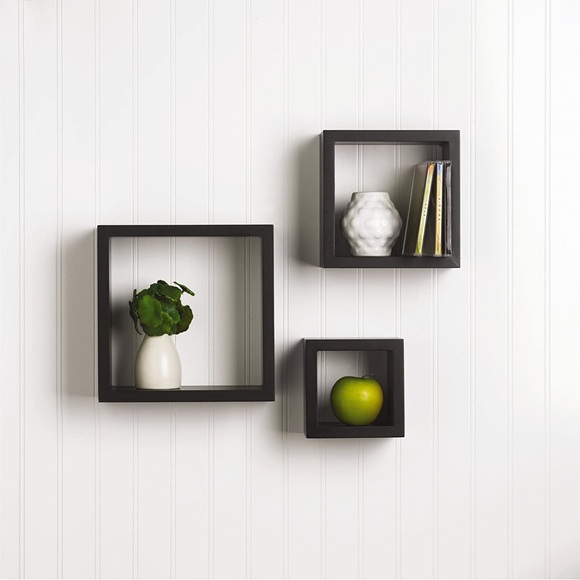 Square Wooden Shelves in Black - Picture 1 of 5
